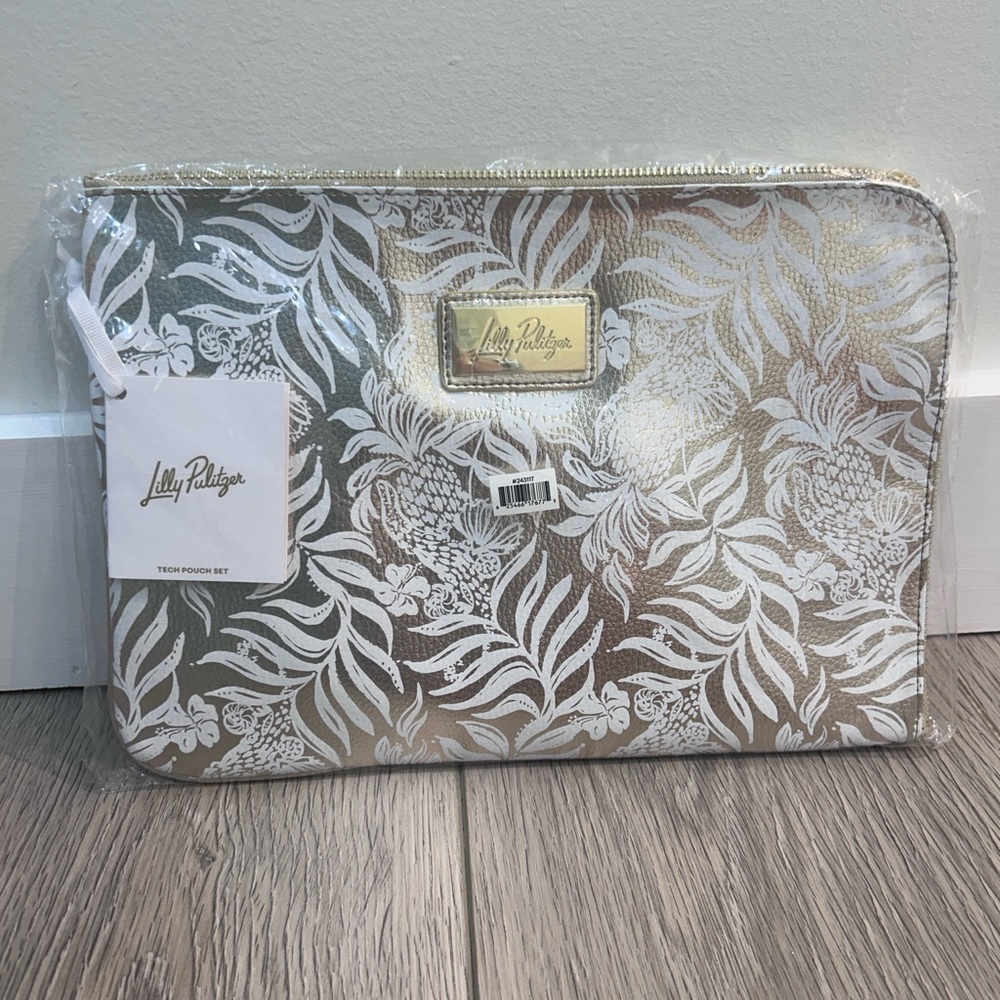 Lilly Pulitzer Metallic Gold and White Tech Pouch Set